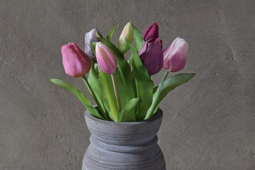 Boeket 7 kunsttulpen silicone tulpen - mix warm, Huis en Inrichting, Woonaccessoires | Kunstplanten en Kunstbloemen, Nieuw, Ophalen of Verzenden