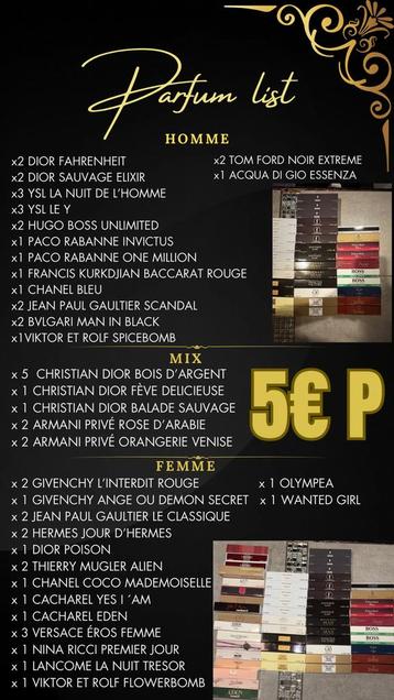 Parfum 33 ml 5€ pieces  beschikbaar voor biedingen