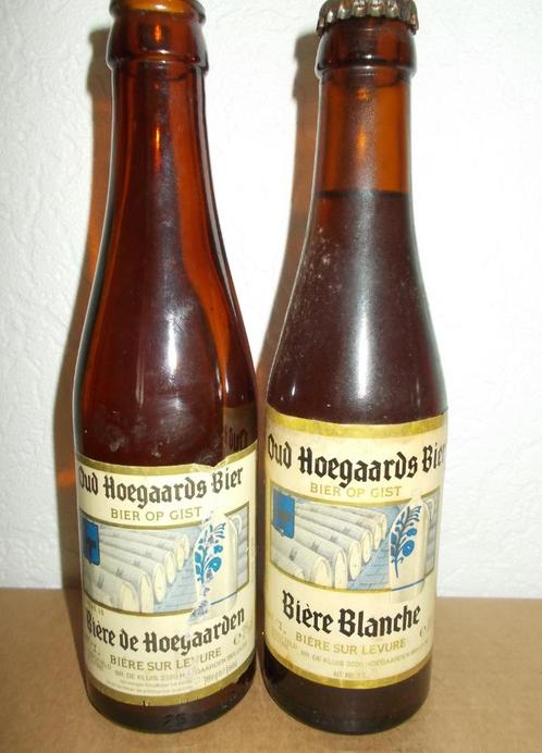 HOEGAARDEN - 2 bierflesen - Oud Hoegaards bier - tht 1985-87, Verzamelen, Biermerken, Gebruikt, Flesje(s), Jupiler, Ophalen of Verzenden