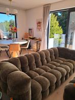 Zetel met hocker in fluweel stof kaki groen, Ophalen, Zo goed als nieuw, Stof