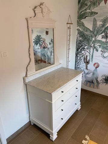 Mooie witte commode met spiegel en marmeren blad, 105 cm ou plus, Comme neuf, Enlèvement, 50 à 70 cm