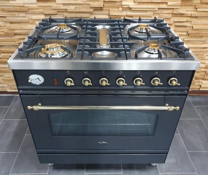 🔥Luxe Boretti Fornuis 80cm antraciet + messing 5 pits, Elektronische apparatuur, Fornuizen, Zo goed als nieuw, Vrijstaand, Gas