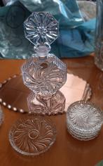 Carafe cristal ancienne sur plateau miroir avec sous-verres, Ophalen