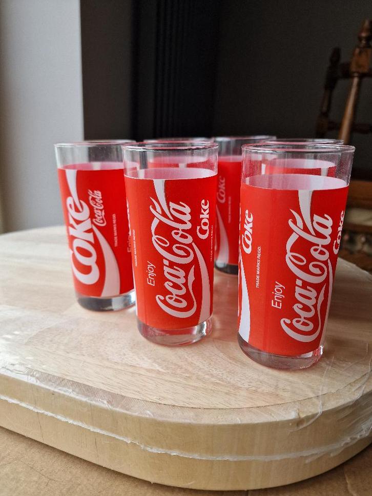 Coca-Cola glazen in retrostijl set van zes stuks, Verzamelen, Glas en Drinkglazen, Zo goed als nieuw, Frisdrankglas, Ophalen of Verzenden
