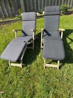 Dekchair 2 stuks met bijhorende kussens, Tuin en Terras, Tuinstoelen, Ophalen, Gebruikt, Teakhout, Verstelbaar