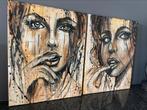 Paire de tableaux modernes pour femmes - Mk Art, Antiquités & Art, Art | Peinture | Moderne, Enlèvement ou Envoi