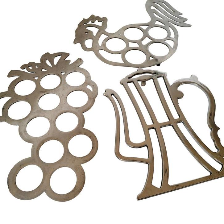 Set van 3 zilverkleurig vintage onderzetters, Hobby en Vrije tijd, Kaarten | Zelf maken, Gebruikt, Ophalen of Verzenden