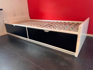 Lit 1 personne Ikea Flaxa 2 tiroirs + sommier lattes, 90 cm, Une personne, Enlèvement, Utilisé