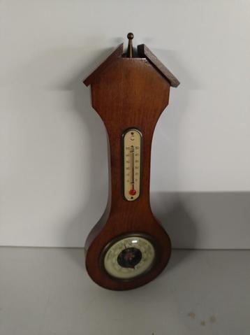 Antieken eiken barometer / thermometer, Enlèvement ou Envoi, Utilisé, Baromètre