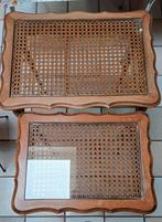 Vintage bijzettafeltjes( 2 )met glazen blad, Ophalen, Gebruikt, Glas