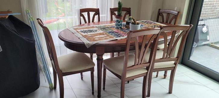 Ovale tafel van massief kersenhout met 6 stoelen, Huis en Inrichting, Tafels | Eettafels, Gebruikt, 100 tot 150 cm, 200 cm of meer