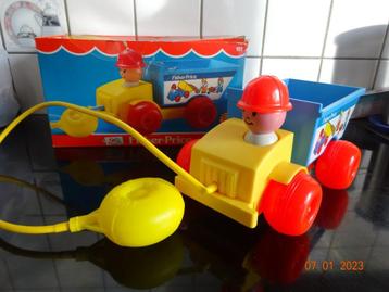 Jaren 80 Vintage Fisher Price Jiffy Dump Truck Pull Toy # beschikbaar voor biedingen