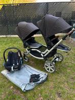 Dubbele buggy + maxi-cosy, Kinderen en Baby's, Kinderwagens en Combinaties, Ophalen, Zo goed als nieuw, Verstelbare duwstang