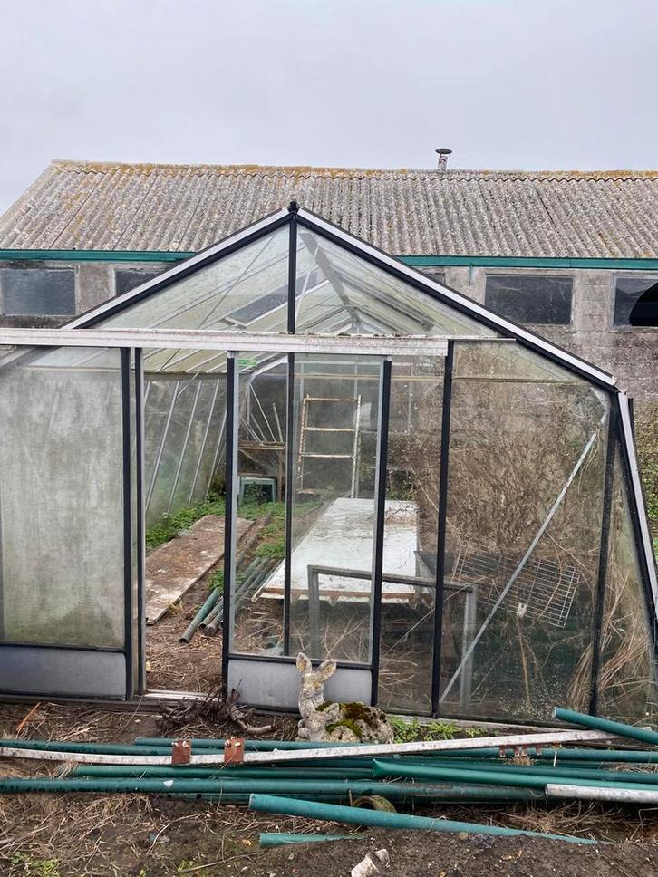 Serre 6m lang op 4m, Tuin en Terras, Kassen, Zo goed als nieuw, Aluminium, Glas, Ophalen