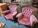 Paar antieke fluwelen fauteuil uit gesneden hout, Ophalen