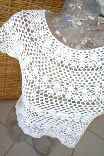 handgemaakt deels transparant vintage wit top T-shirt beschikbaar voor biedingen