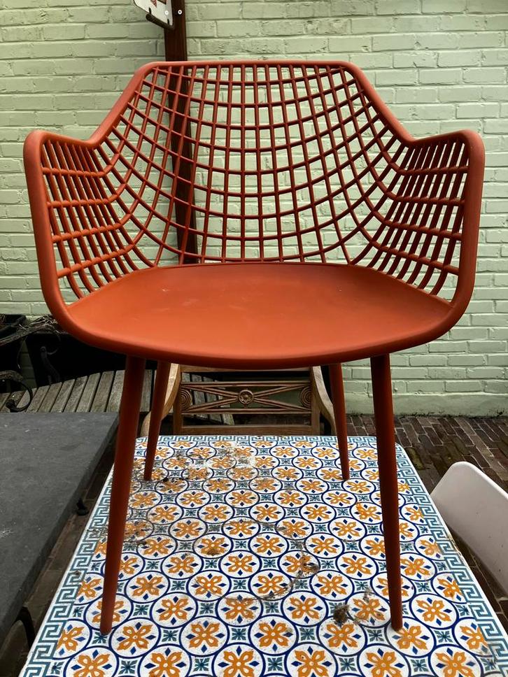 4 x Kuipstoel Webbing Terra kleur roest zeteltje leuningen, Huis en Inrichting, Stoelen, Kunststof, Ophalen