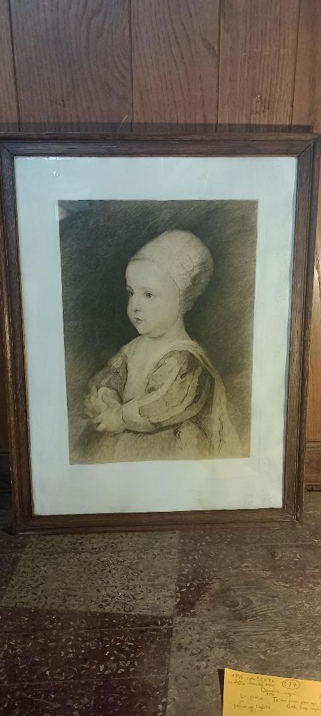 Gravure van een oud kind,Auguste Danse,1898,58x76,n587, Antiek en Kunst, Kunst | Etsen en Gravures, Ophalen