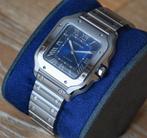 Cartier Santos middenblauw, Handtassen en Accessoires, Horloges | Heren, Staal, Staal, Polshorloge, Zo goed als nieuw
