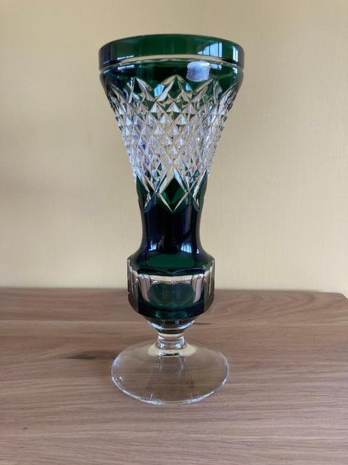 Val Saint Lambert Vaas Groen 26,5 cm (gesigneerd), Antiek en Kunst, Antiek | Glaswerk en Kristal, Ophalen
