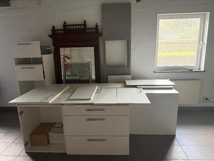 Moderne keuken zonder toestellen, Maison & Meubles, Cuisine | Cuisines complètes, Comme neuf, Cuisine d'angle, Blanc, Synthétique