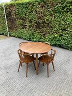 Ronde houten eettafel met 4 bijpassende stoelen - Monique St, Ophalen, Gebruikt, Rond, Vier personen