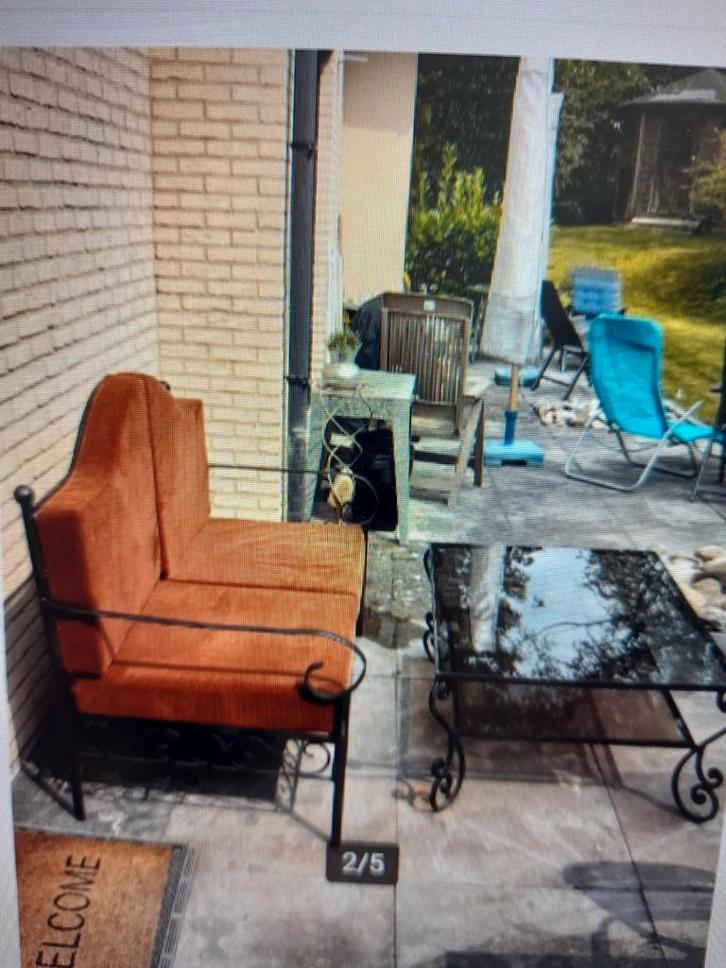 Smeedijzeren tuinmeubelset - 1 bank, 2 fauteuils + 1 tafel, Huis en Inrichting, Zetels | Complete zithoeken, Ophalen