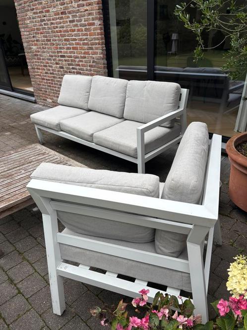 Lounge set (3-zit + 2-zit + 1-zit) wit gelakt alu, Tuin en Terras, Tuinsets en Loungesets, Zo goed als nieuw, Ophalen