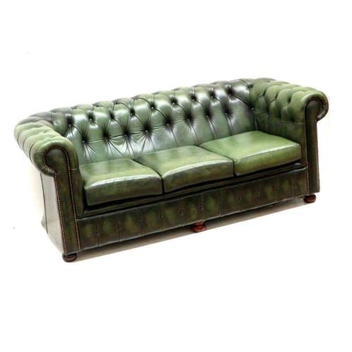 Vintage Chesterfield bank leer jaren '60 '70 retro, Huis en Inrichting, Zetels | Zetels, Driepersoons, Leer, Verzenden