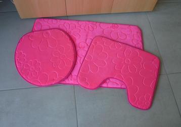 Fel fuchsia roze bloemen set badmat toiletmat WC-dekselmat   disponible aux enchères