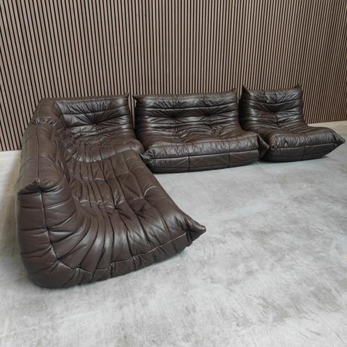 Ligne Roset Togo Set uit de Jaren &apos;70 in Mokka Leder, Antiek en Kunst, Antiek | Meubels | Stoelen en Sofa's, Ophalen of Verzenden