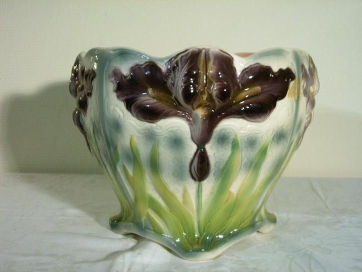 Franse ronde barbotine cache-pot uit St. Clement, Antiek en Kunst, Curiosa en Brocante, Ophalen of Verzenden