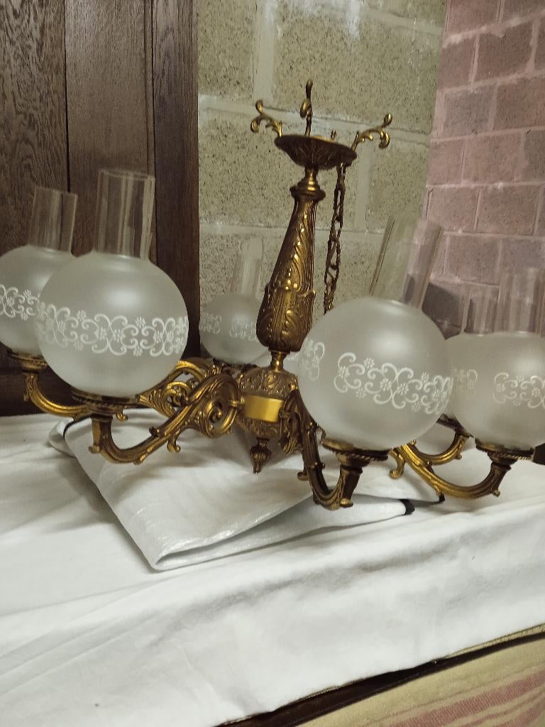 Bronzen lusters, Overige materialen, Zo goed als nieuw, 75 cm of meer, Antiek