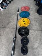 155kg Olympische Gewichten + Olympische Barbell 220cm, Sport en Fitness, Halterschijven, Gebruikt, Ophalen