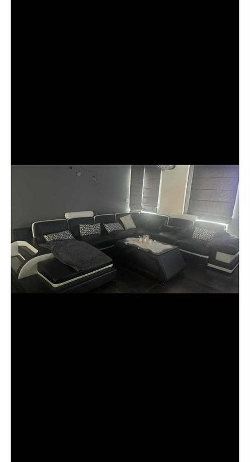 Salon 7 places avec meridienne, Huis en Inrichting, Zetels | Complete zithoeken, Zo goed als nieuw, Leer, Ophalen