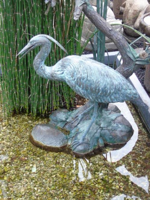 vijverwaterstraal, 2 groenpat bronzen reiger, Tuin en Terras, Vijvers, Nieuw, Ophalen of Verzenden