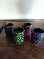 4x theelicht - houder 6,5cm / 6cm geslepen gekleurd glas, Enlèvement ou Envoi, Comme neuf