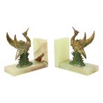 Franse Art Deco Vogel Boekensteunen Albast Natuursteen 1930s, Ophalen of Verzenden