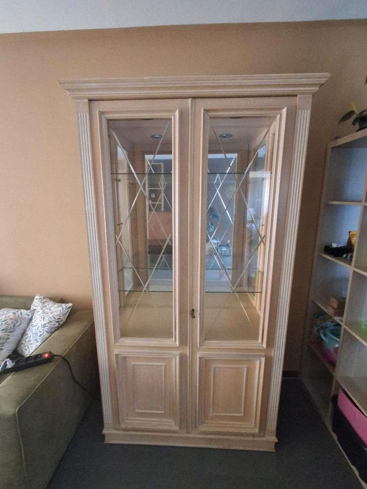 Oude vitrinekast, Huis en Inrichting, Kasten | Vitrinekasten, Gebruikt, 200 cm of meer, 50 tot 100 cm, 25 tot 50 cm, Met deur(en)