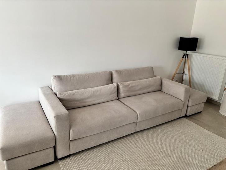Canapé modulable avec 2 poufs – Beige – Comme neuf, Maison & Meubles, Canapés | Salons, Comme neuf, Quatre personnes ou plus, 200 à 250 cm