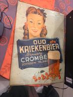 Blikken bord oud kriekenbier crombe 1947, Verzamelen, Ophalen, Gebruikt, Reclamebord