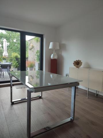 Design eettafel in glas / chrome., Enlèvement, Utilisé, Verre