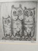 Ets uilen getekend, Antiek en Kunst, Ophalen of Verzenden