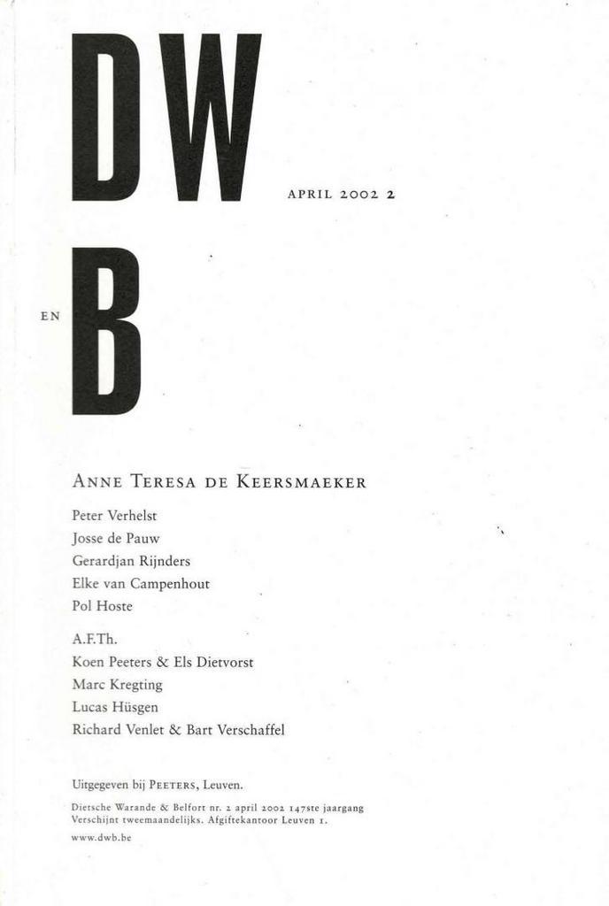 DWB 2002 2: Anne Teresa De Keersmaeker., Boeken, Literatuur, Gelezen, Ophalen of Verzenden