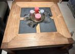 Vierkante salontafel  in teak met 4 vaste lava-stenen, Huis en Inrichting, Tafels | Salontafels, Ophalen, Gebruikt, 100 tot 150 cm