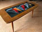 Retro houten salontafel met zeilboot-tegels – 100 x 47 cm, Ophalen, Minder dan 50 cm, Gebruikt, 50 tot 100 cm
