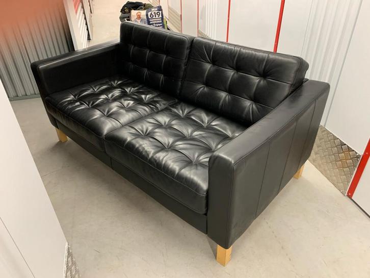 IKEA LANDSKRONA 2-zits zwart leer topstaat snel op te halen, Huis en Inrichting, Zetels | Zetels en Chaises Longues, Zo goed als nieuw