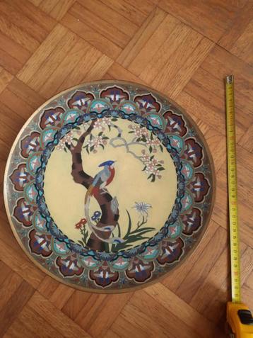 Antiek Chinees decoratief bord - brons & cloisonné enamel beschikbaar voor biedingen