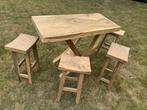 Houten bartafel met 4 krukken, Ophalen, 4 zitplaatsen, Hardhout, Zo goed als nieuw