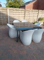 Tuinset met 6 design stoelen met kussens 150x150 izgst, Tuin en Terras, Ophalen, 6 zitplaatsen, Aluminium, Zo goed als nieuw